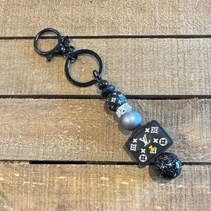 Black and Gray Keychain with Patterned Beads